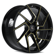 Black model 3 aftermarket wheels,custom 22-inch silver&black directional rims by Splux, SA-03M forged monoblock wheels, aggressive look.
