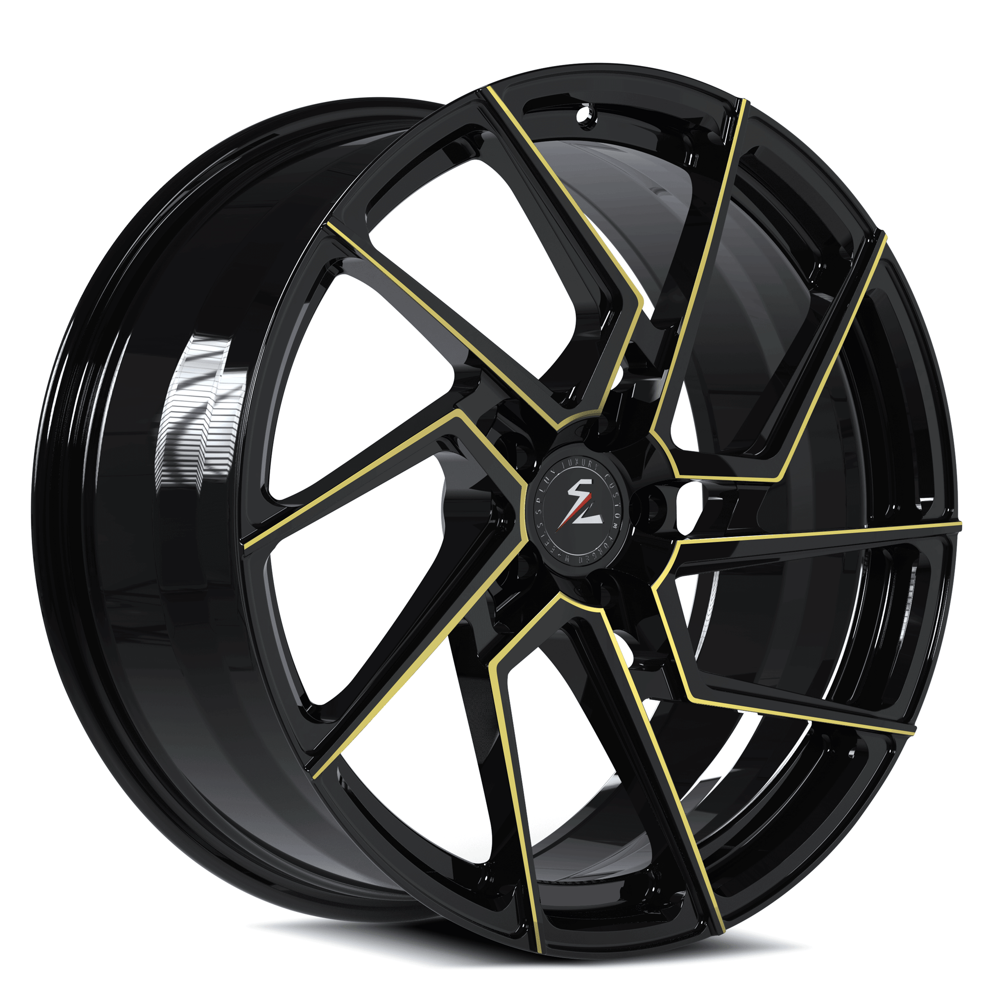 Black model 3 aftermarket wheels,custom 22-inch silver&black directional rims by Splux, SA-03M forged monoblock wheels, aggressive look.