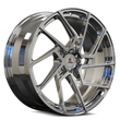 Light tesla model 3 aftermarket wheels, 20" chrome directional rims by Splux, SA-03M custom forged monoblock wheels, aggressive style.