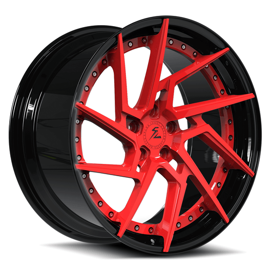 Ferrari 458 with Splux SA-03 red and black deep dish custom forged directional wheels.