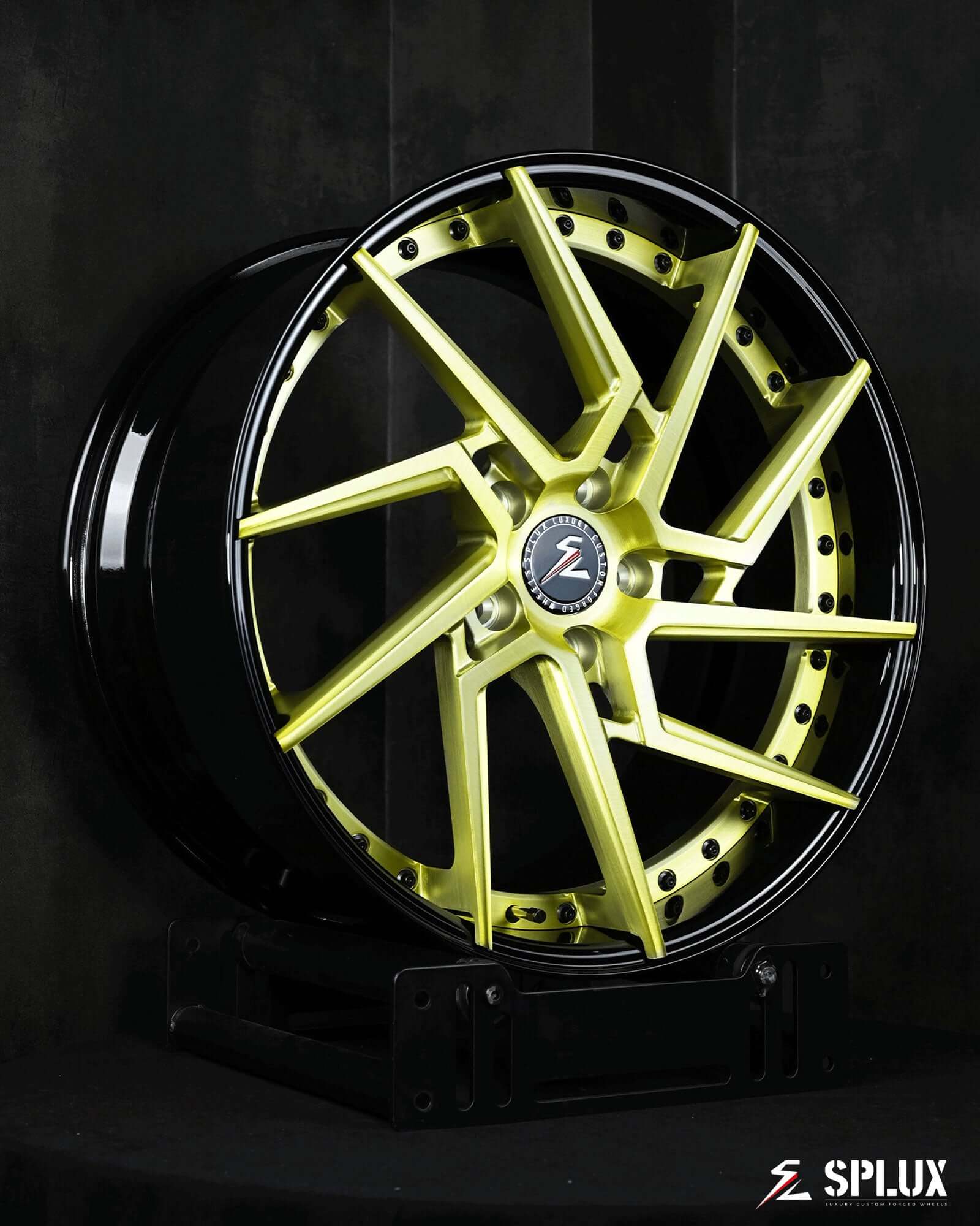 20 x 11 piano black wheels for 2020 Corvette C8 Z51, featuring a super deep dish design and rotational elements.
