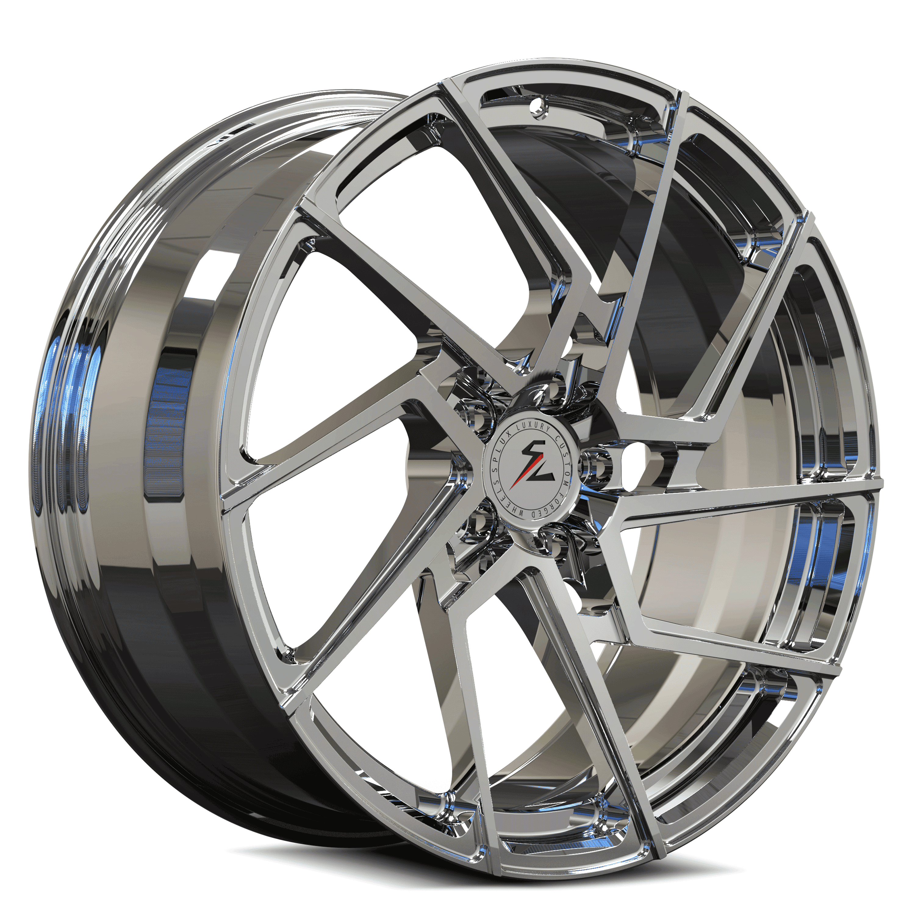 Chrome Lamborghini Directional Forged Wheels. Lightweight and Stronger Aftermarket Lamborghini Wheels from Splux.