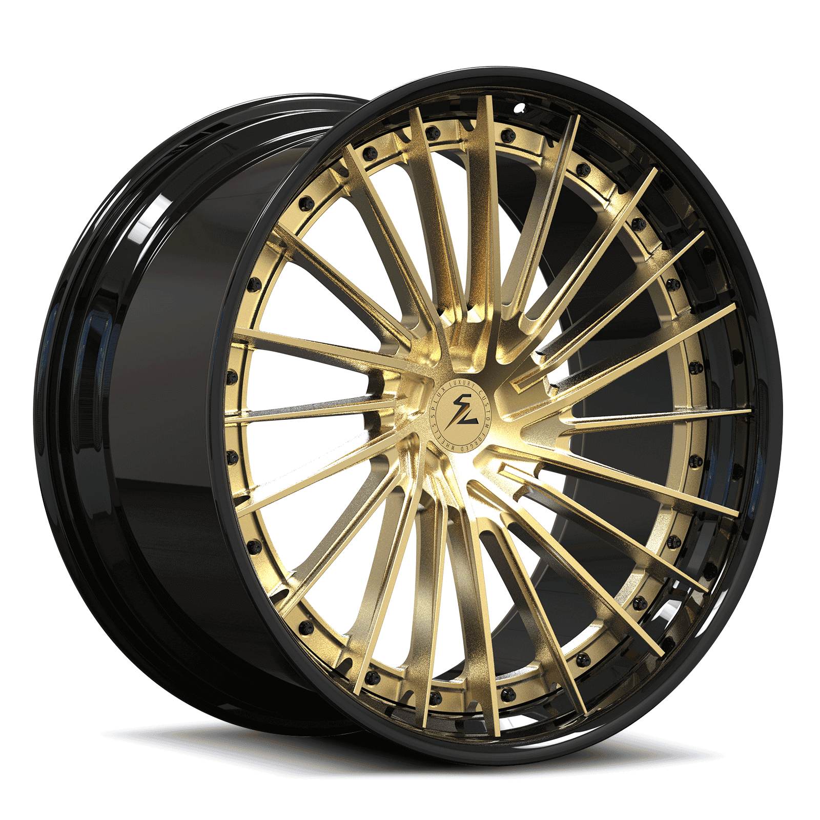C10 gold wheels with fully forged 2-piece design. Aftermarket Chevy C10 wheels from Splux, custom-made for a perfect fit.