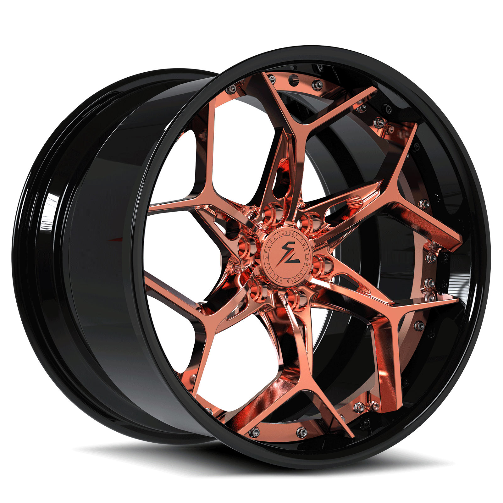 SA-05 forged 2-piece deep dish aggressive rims for Lotus Elise — rose gold black front angle
