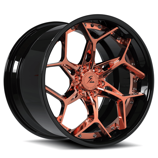 SA-05 forged 2-piece deep dish aggressive rims for Lotus Elise — rose gold black front angle