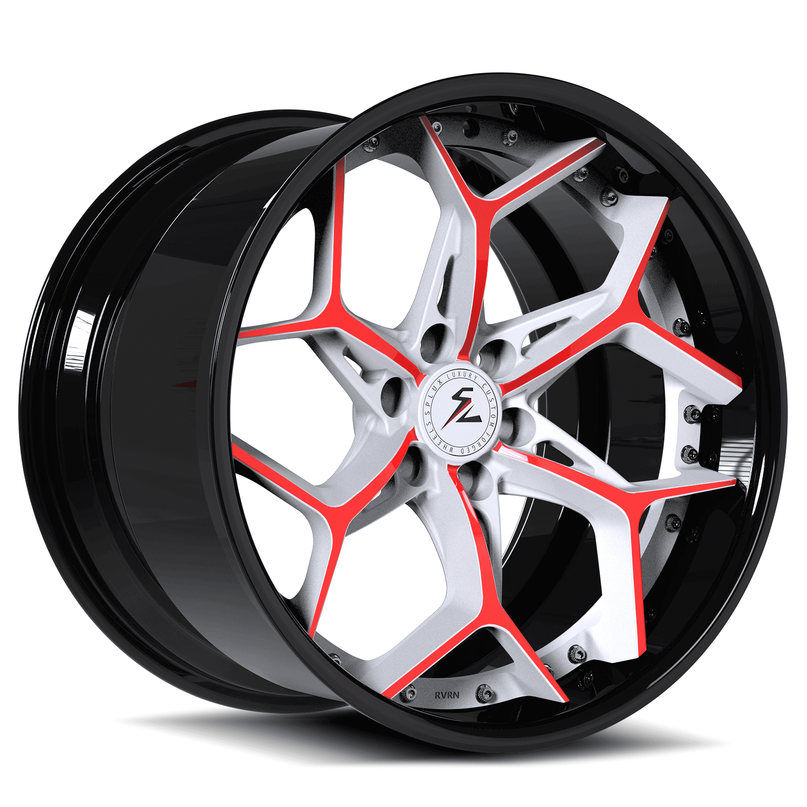 Lotus Evora aftermarket parts, lightweight custom forged rims, white, red, by Splux.