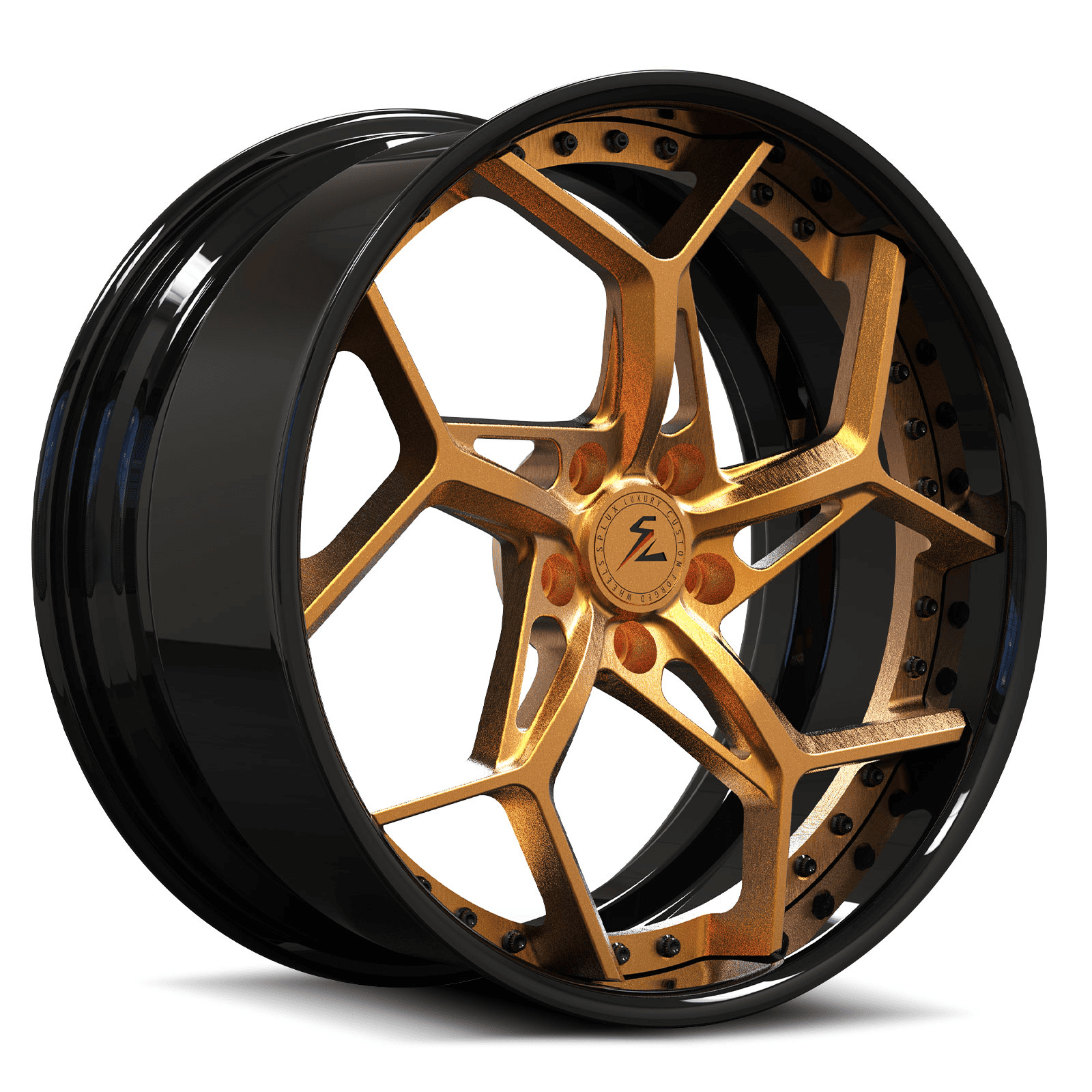 SA-05 piano black brushed copper forged wheels for 2026 Ford Mustang GT - custom aftermarket rims
