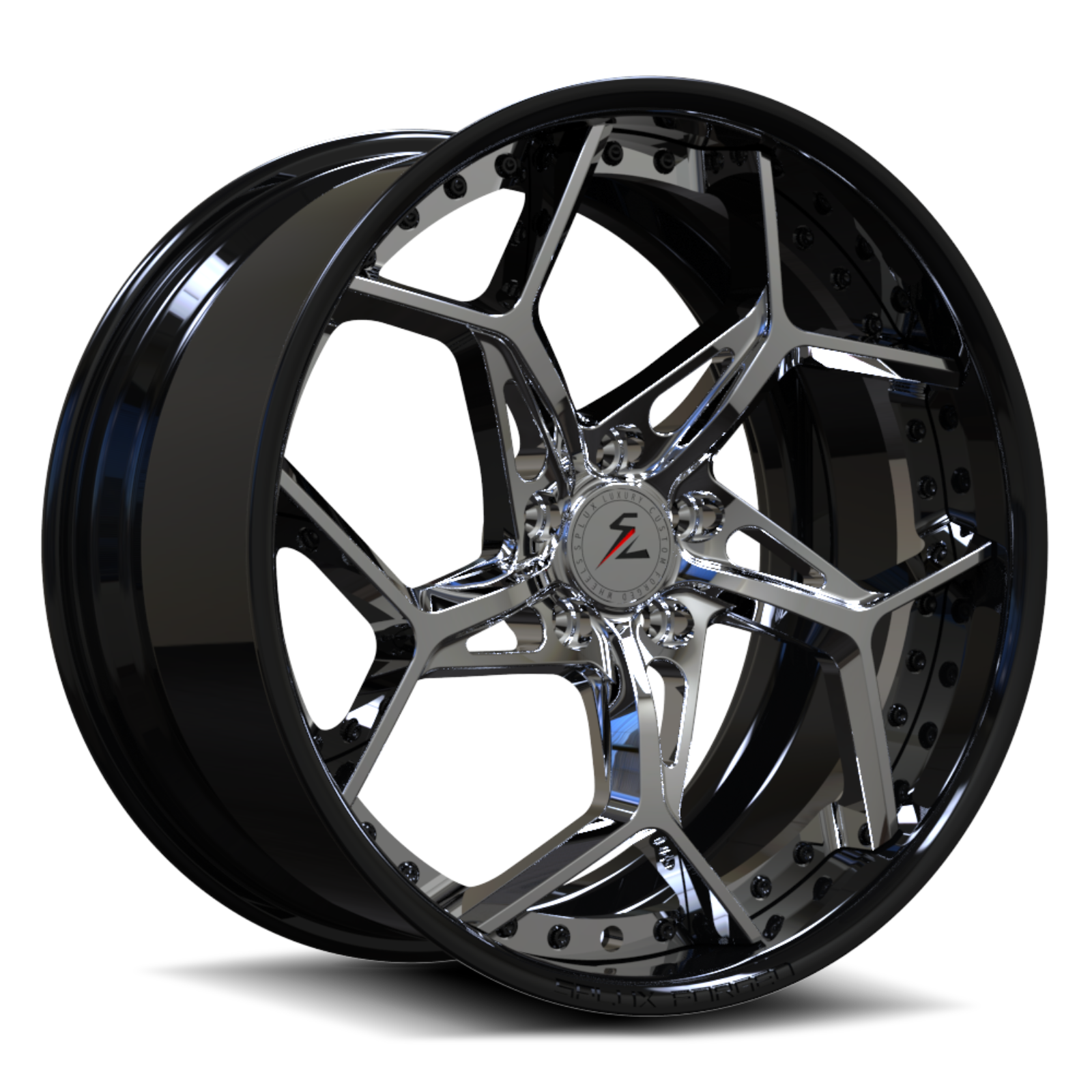 SA-05 piano black chrome forged wheels for the Gallardo LP550-2 Spyder - aggressive aftermarket alloys
