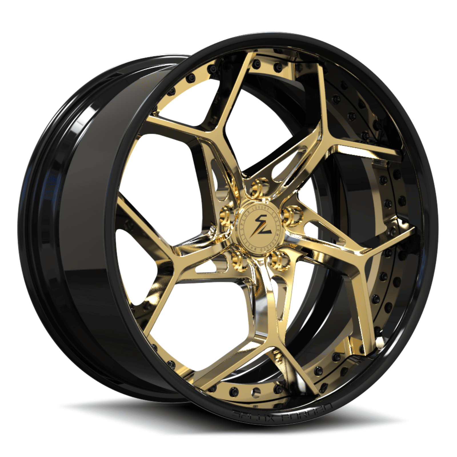 SA-05 piano black polished frozen gold forged wheels for 2026 Ford Mustang GT - luxury alloys