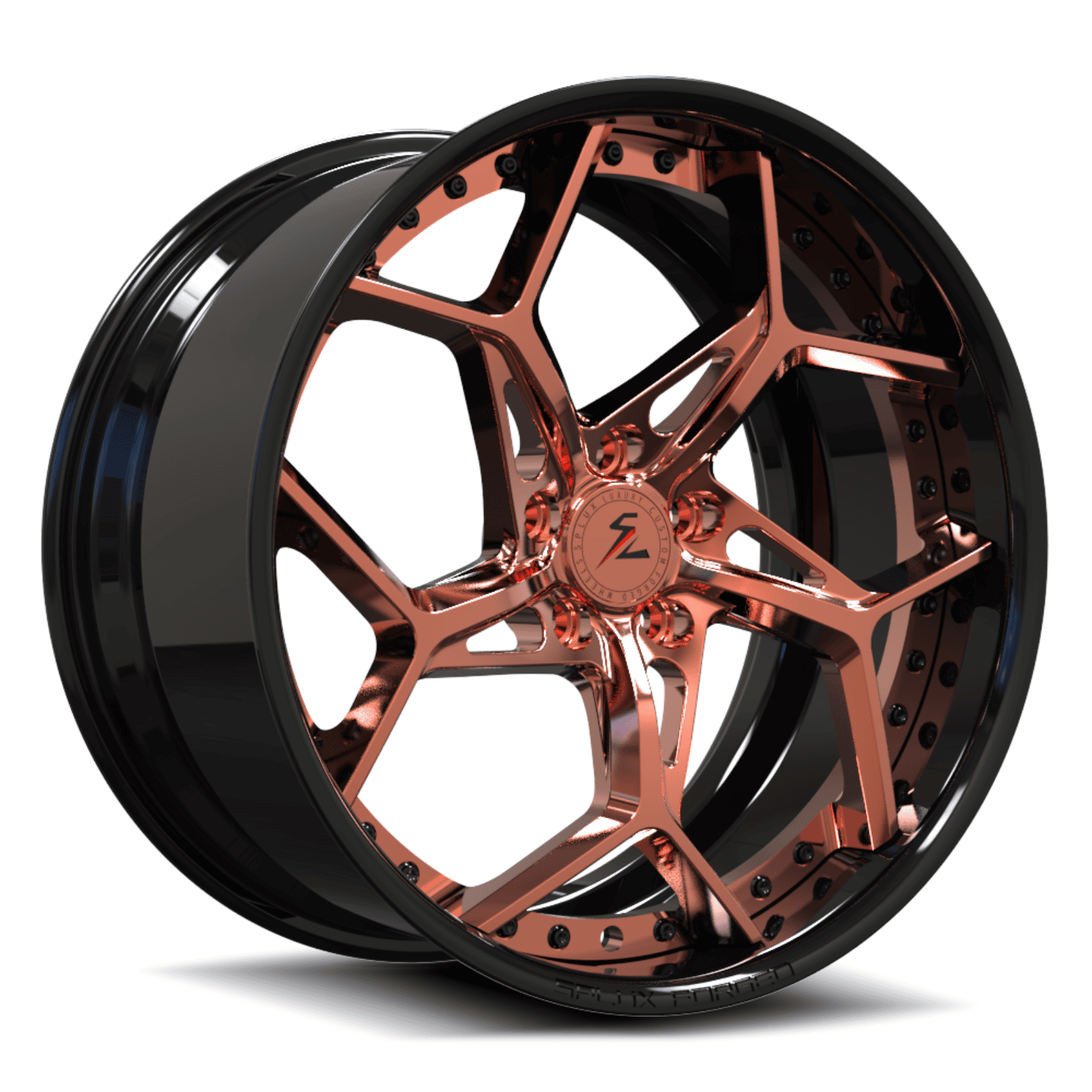 SA-05 piano black polished rose gold forged wheels for Ford Mustang GT - aggressive deep dish