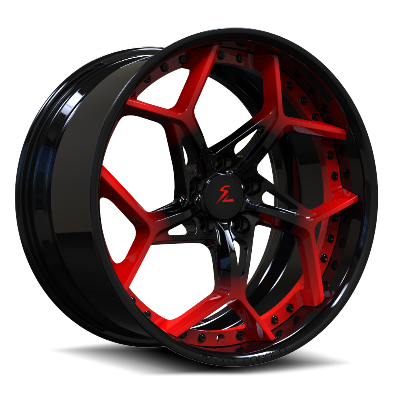SA-05 piano black red gradient forged wheels for 2026 Ford Mustang GT - deep dish rims