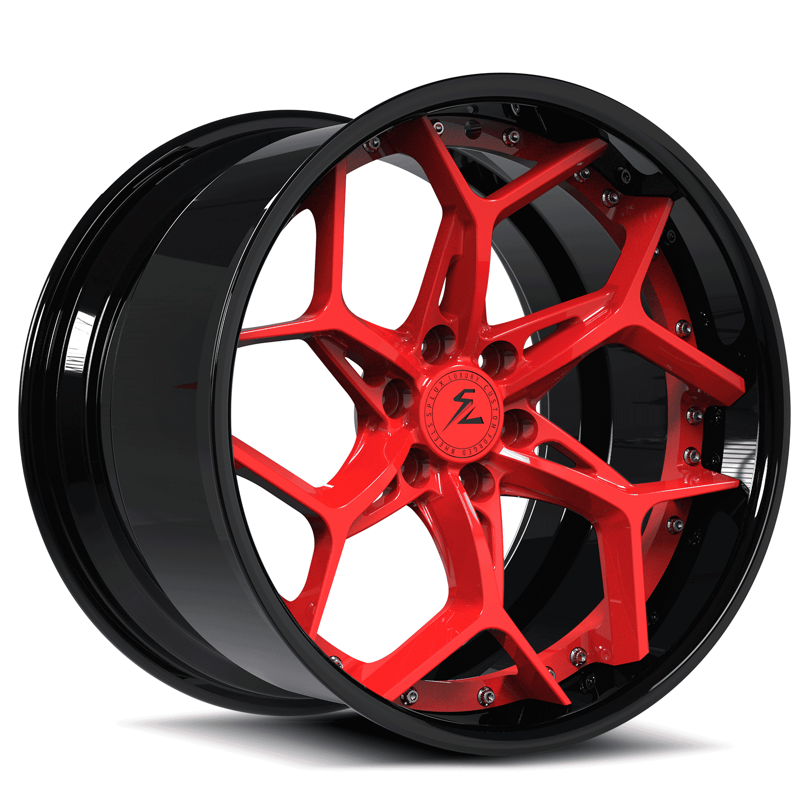 Black wheel with red lip, 17x7.5, 5x110. Upgrade your vehicle’s look with lightweight. stronger forged wheels from Splux.