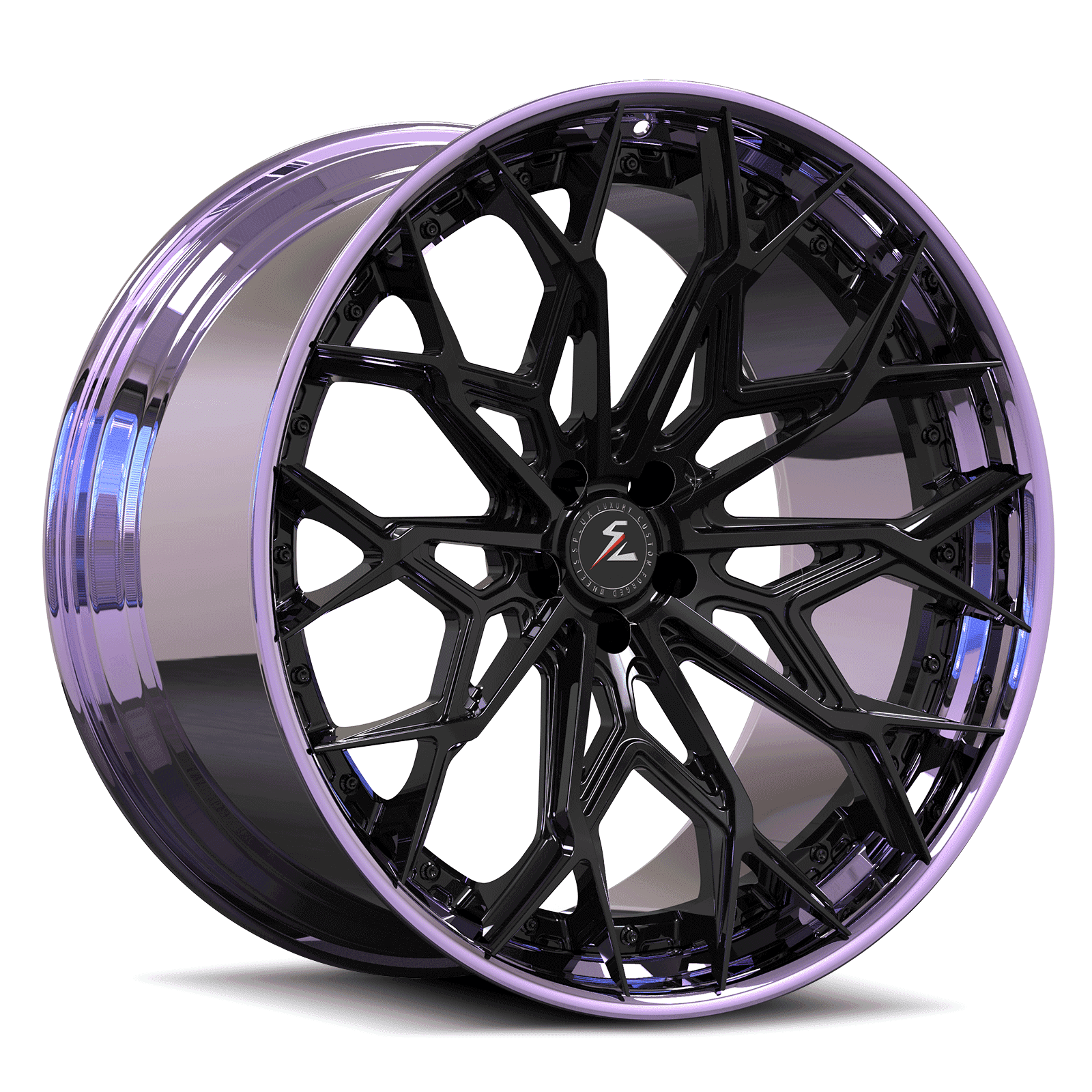 2024,2023 Dodge Challenger wheels for sale,forged 2-piece aftermarket deep dish wheels on 24s,aggressive,black,purple,SA-07.