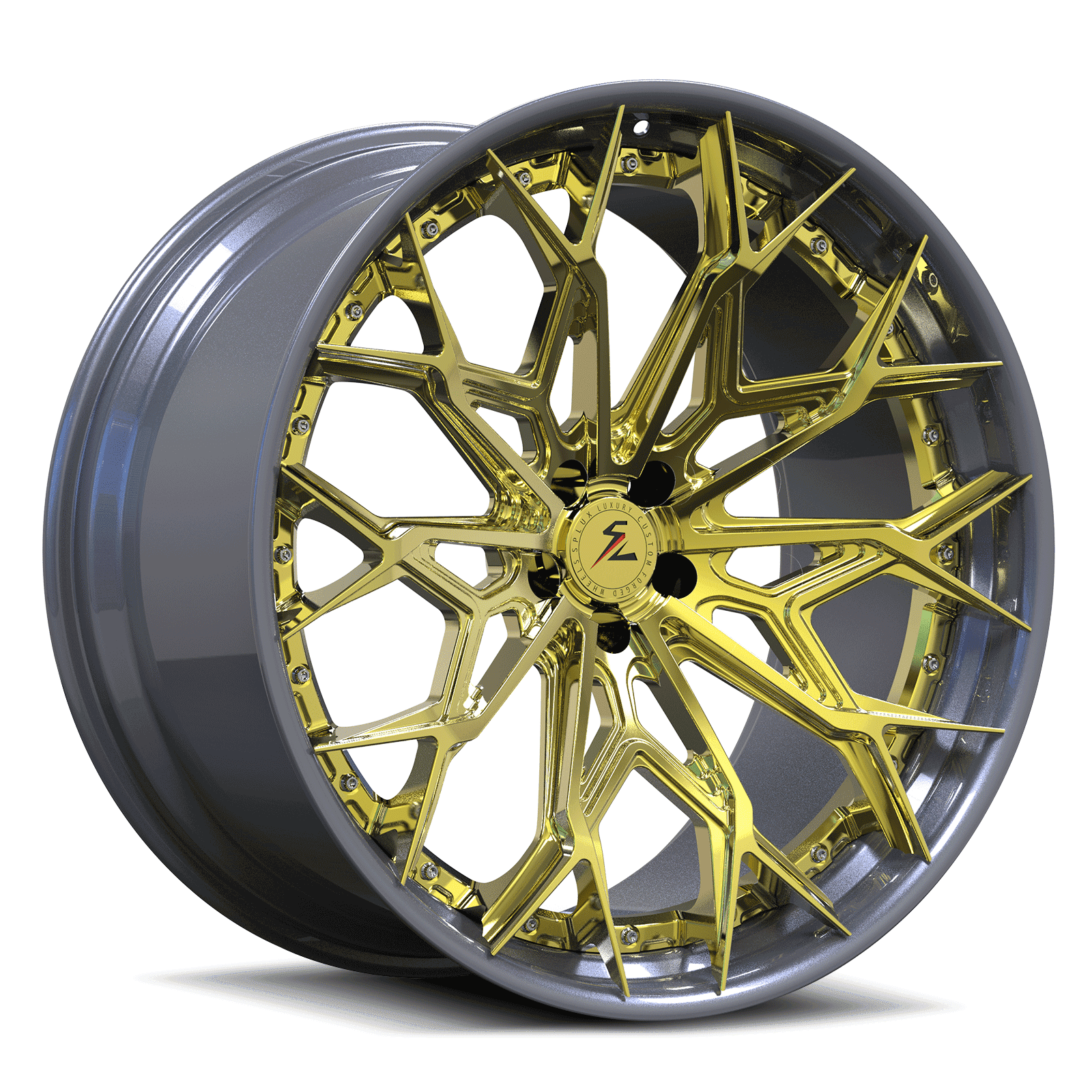 1981,1982 Challenger SRT wheels,custom forged 2-piece aftermarket deep dish 18inch rims,aggressive,gold,gunmetal,SA-07.