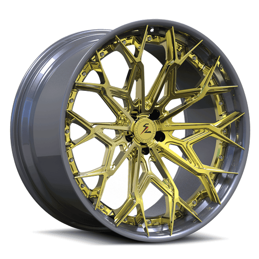 Challenger SRT wheels by SA-07 with forged 2-piece deep lip design in gold and gunmetal.