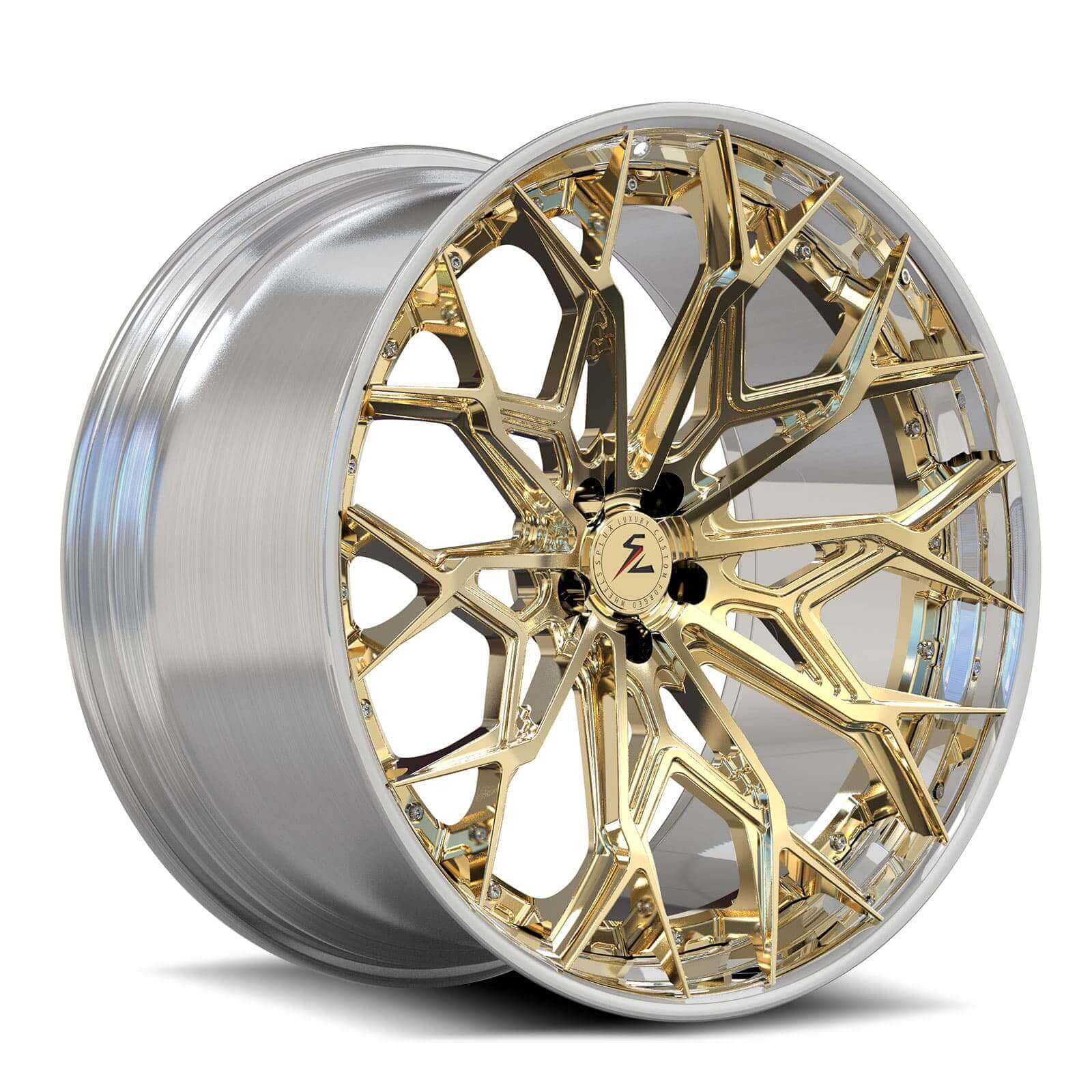 SA-07 frozen gold polished forged wheels for 2026 Lucid Gravity - custom aggressive rims