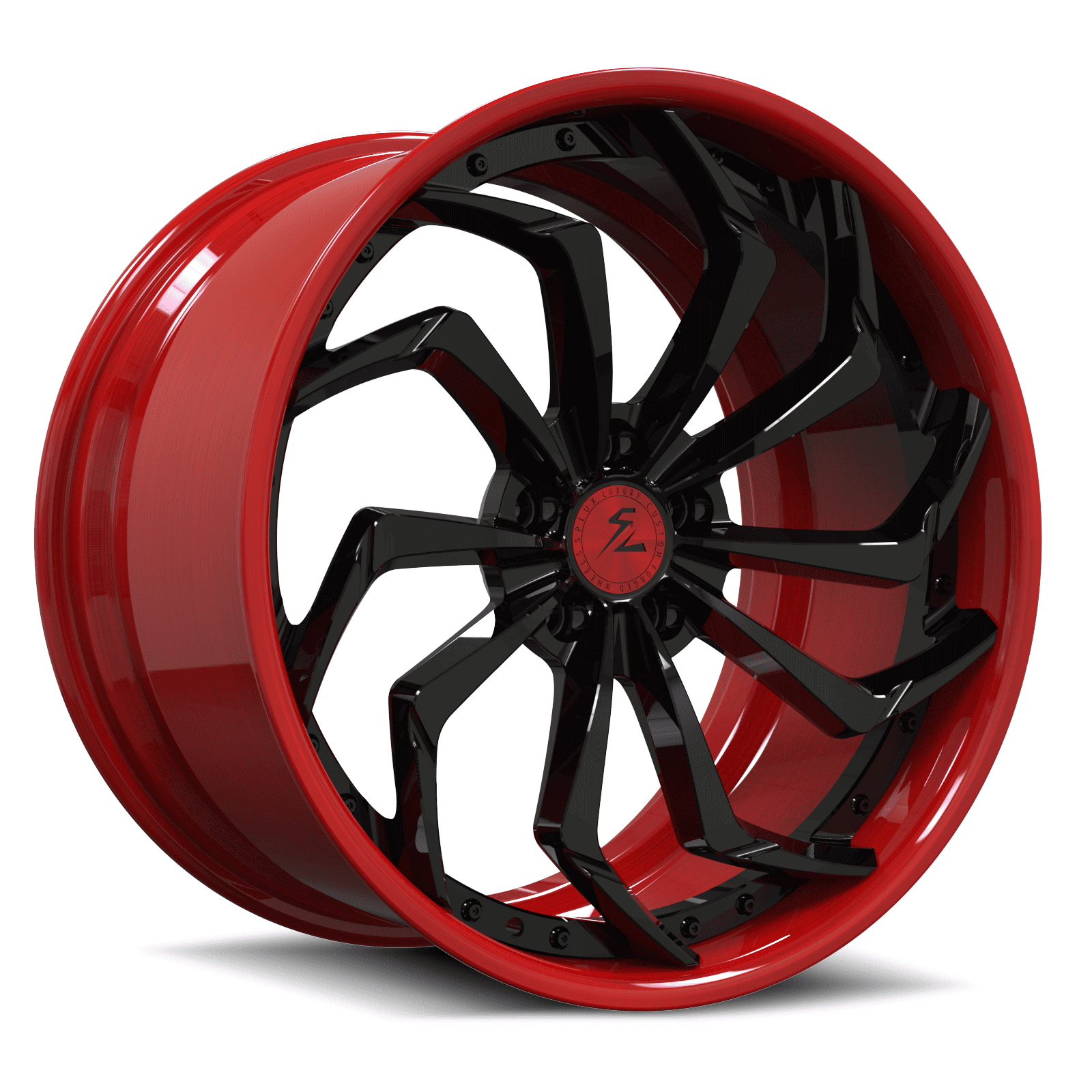 SA-08 black with brushed red forged 2-piece wheels for the Coupe DeVille - directional aftermarket wheels