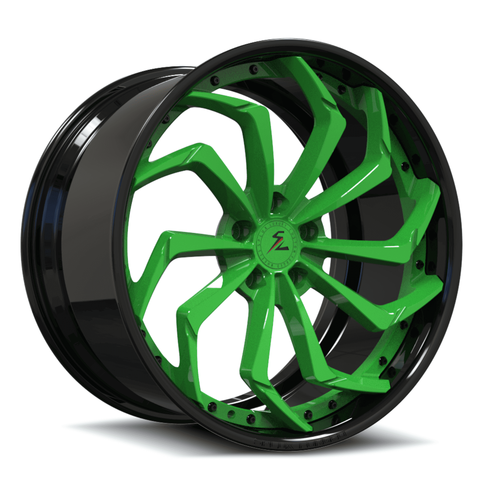 SA-08 black and green forged wheels for Cadillac Coupe DeVille - aggressive custom rims