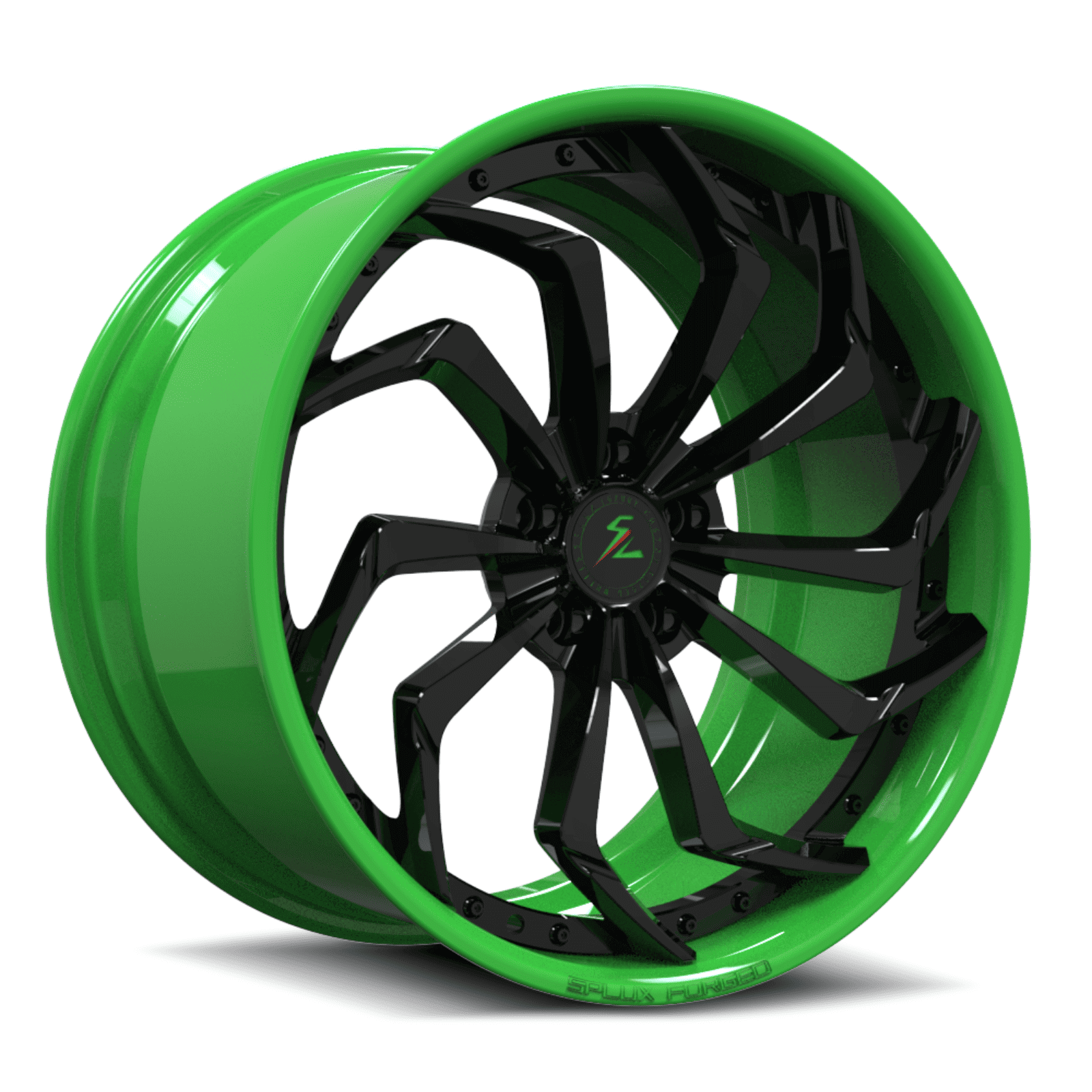 SA-08 black and green forged 2-piece wheels for the 1975 Cadillac - lightweight aftermarket wheels