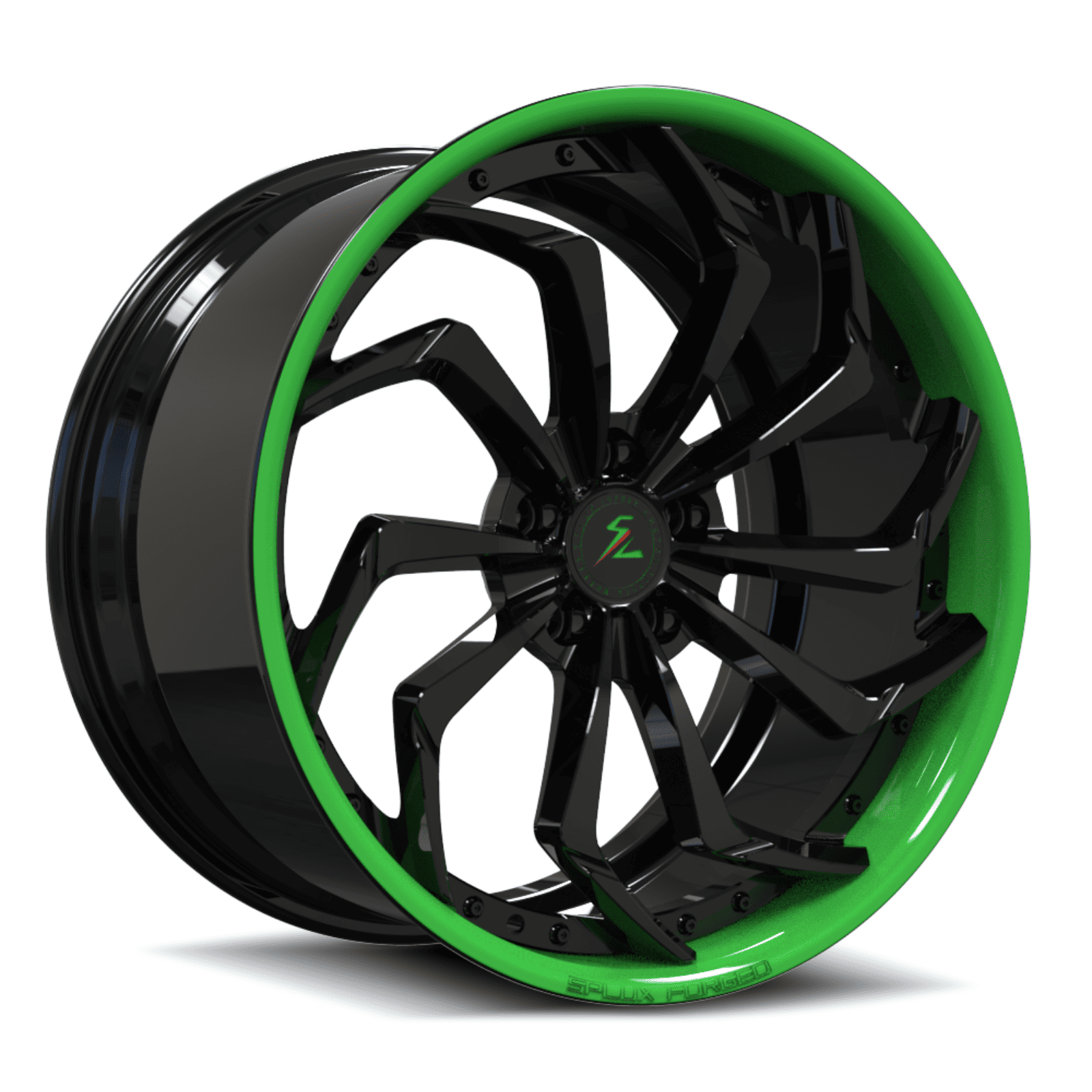 SA-08 black and green forged wheels for Cadillac Coupe DeVille - directional custom alloys