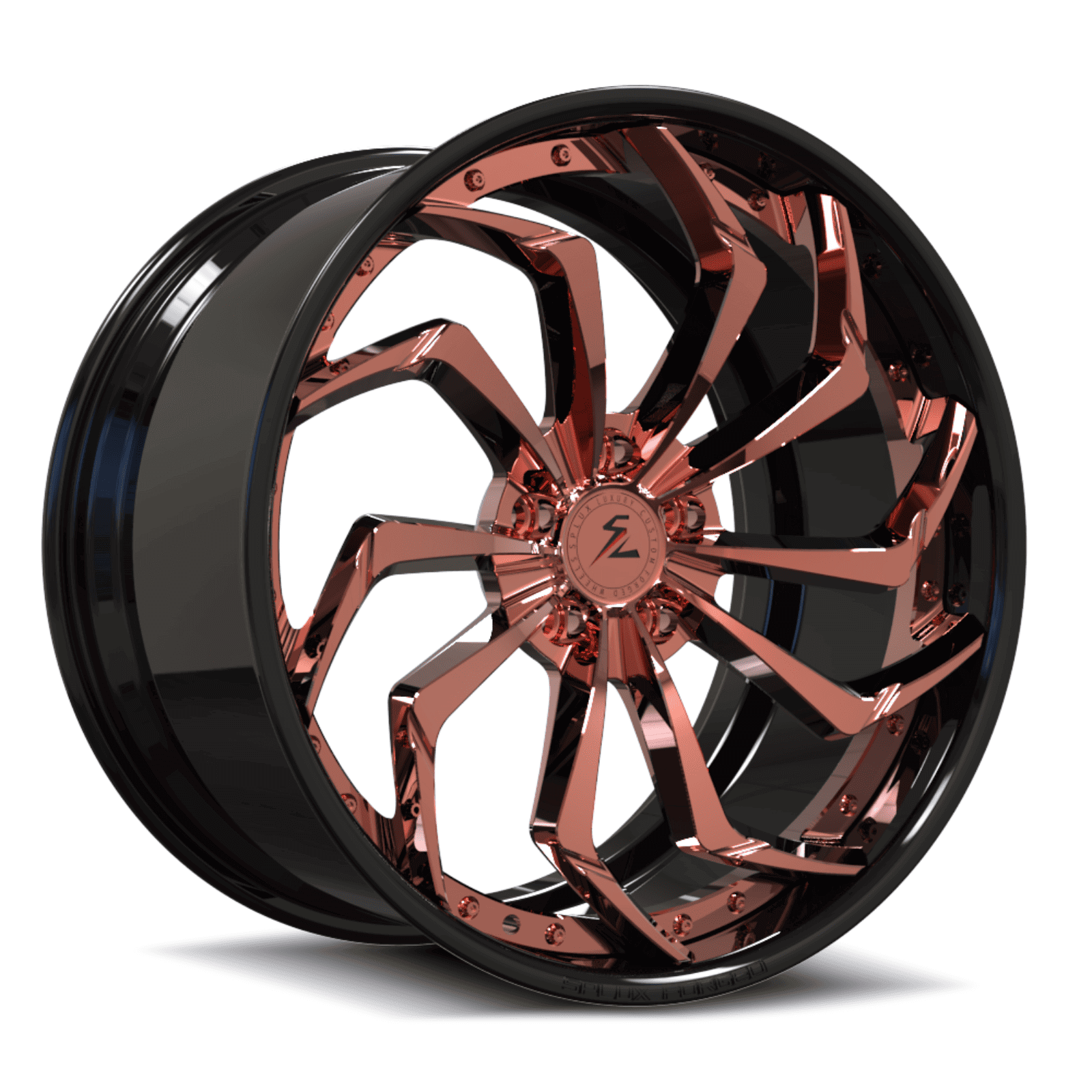 SA-08 black with polished rose gold forged 2-piece wheels for the 1975 Cadillac - aggressive custom wheels