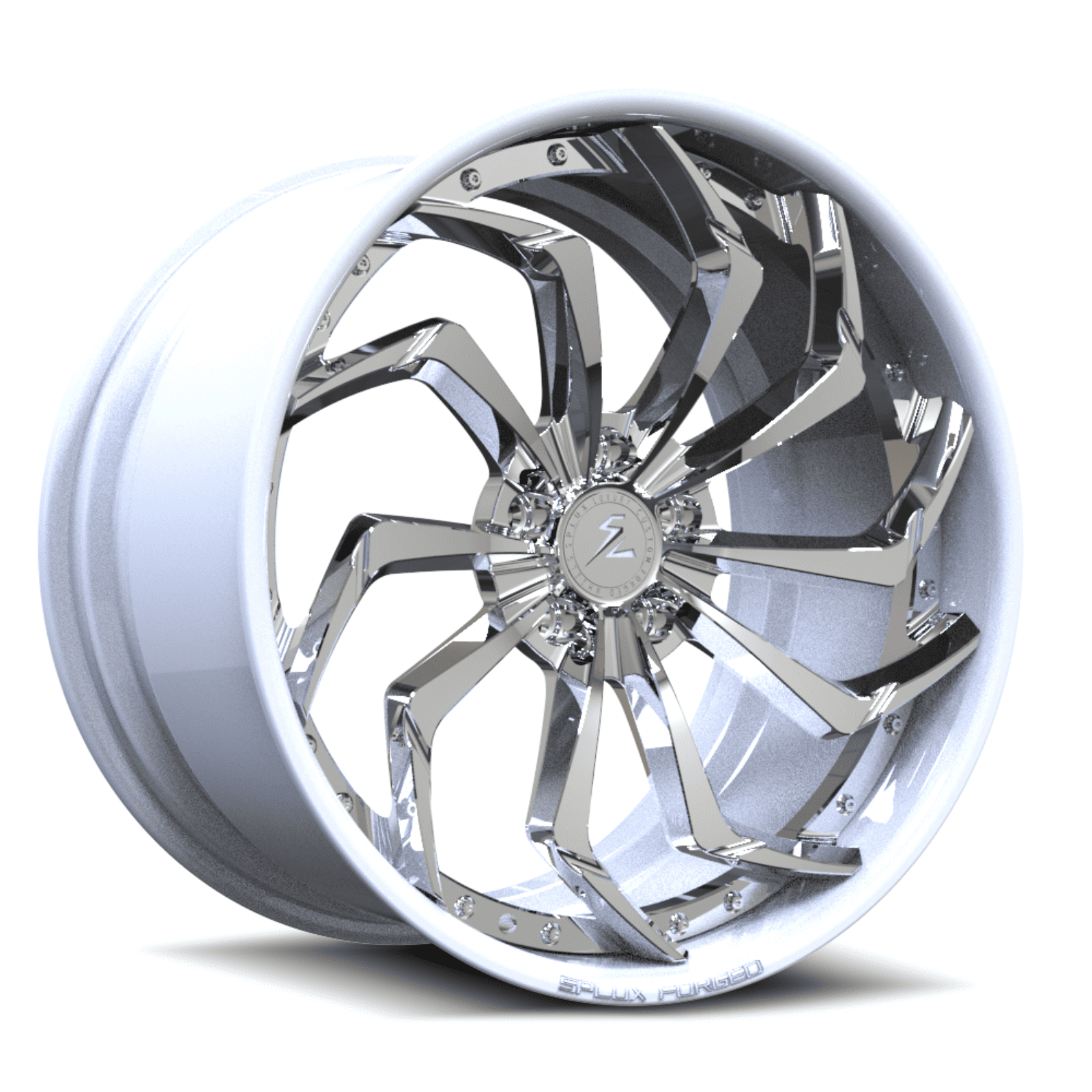 SA-08 chrome and white forged 2-piece wheels for the 1975 Cadillac - custom aftermarket wheels