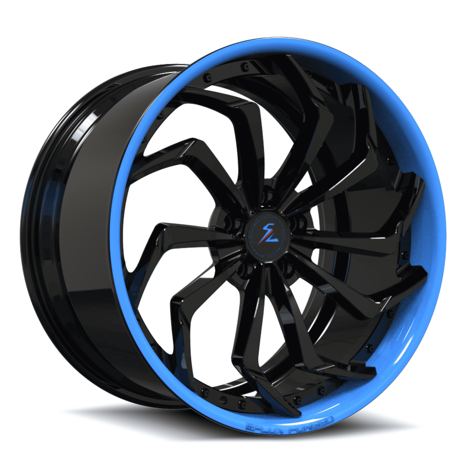 SA-08 rapid blue and black forged 2-piece wheels for the 1975 Cadillac - custom deep dish wheels