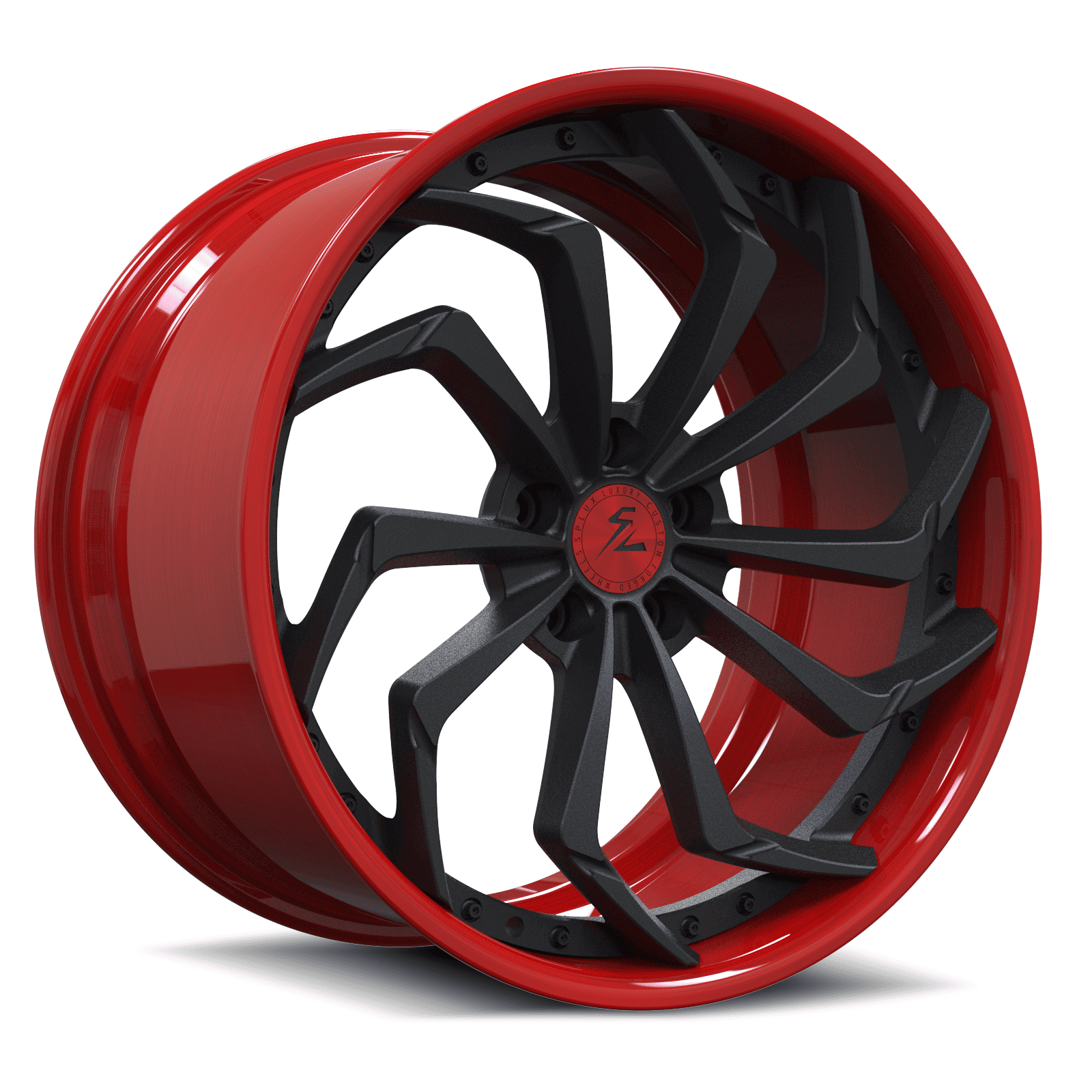 SA-08 satin black with brushed red forged wheels for Cadillac Coupe DeVille - aggressive custom rims