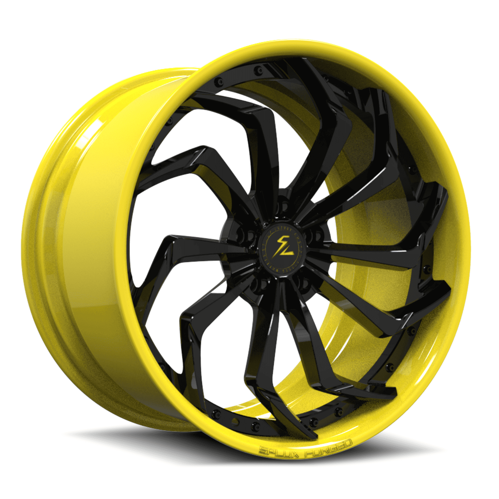 SA-08 yellow and black forged 2-piece wheels for the 1975 Cadillac - aggressive custom wheels