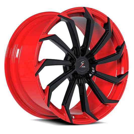 Splux SA-08M red and black directional wheels for C7 Corvette Stingray aftermarket forged fitment.