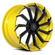 Splux SA-08M forged 18/19 inch Stingray C7 Corvette wheels, custom directional and aggressive design, in black and yellow.