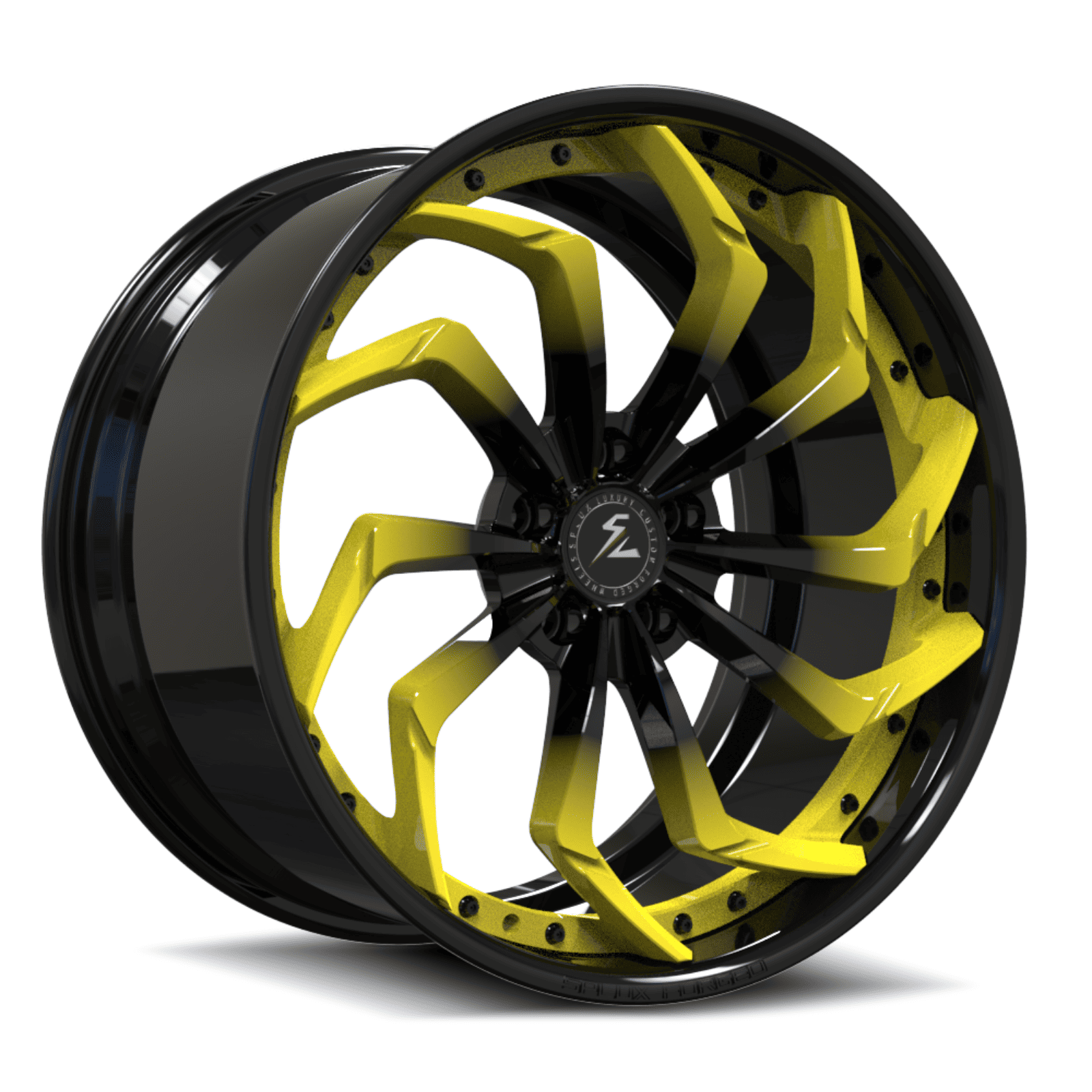 deep dish corvette wheels custom accelerate yellow finish match corvette c1-c8 body color.