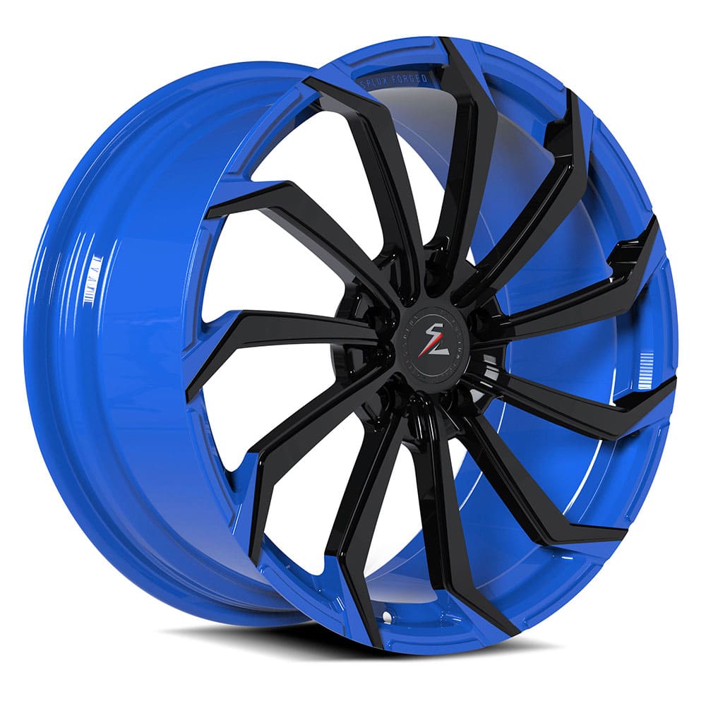 C8 Corvette in blue with a directional style. The best aftermarket Corvette rims from Splux SA-08.