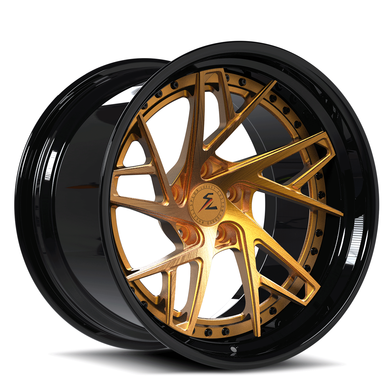 Splux SC-01 custom forged 2-piece deep concave wheels for Chevy Impala — three-quarter profile view.