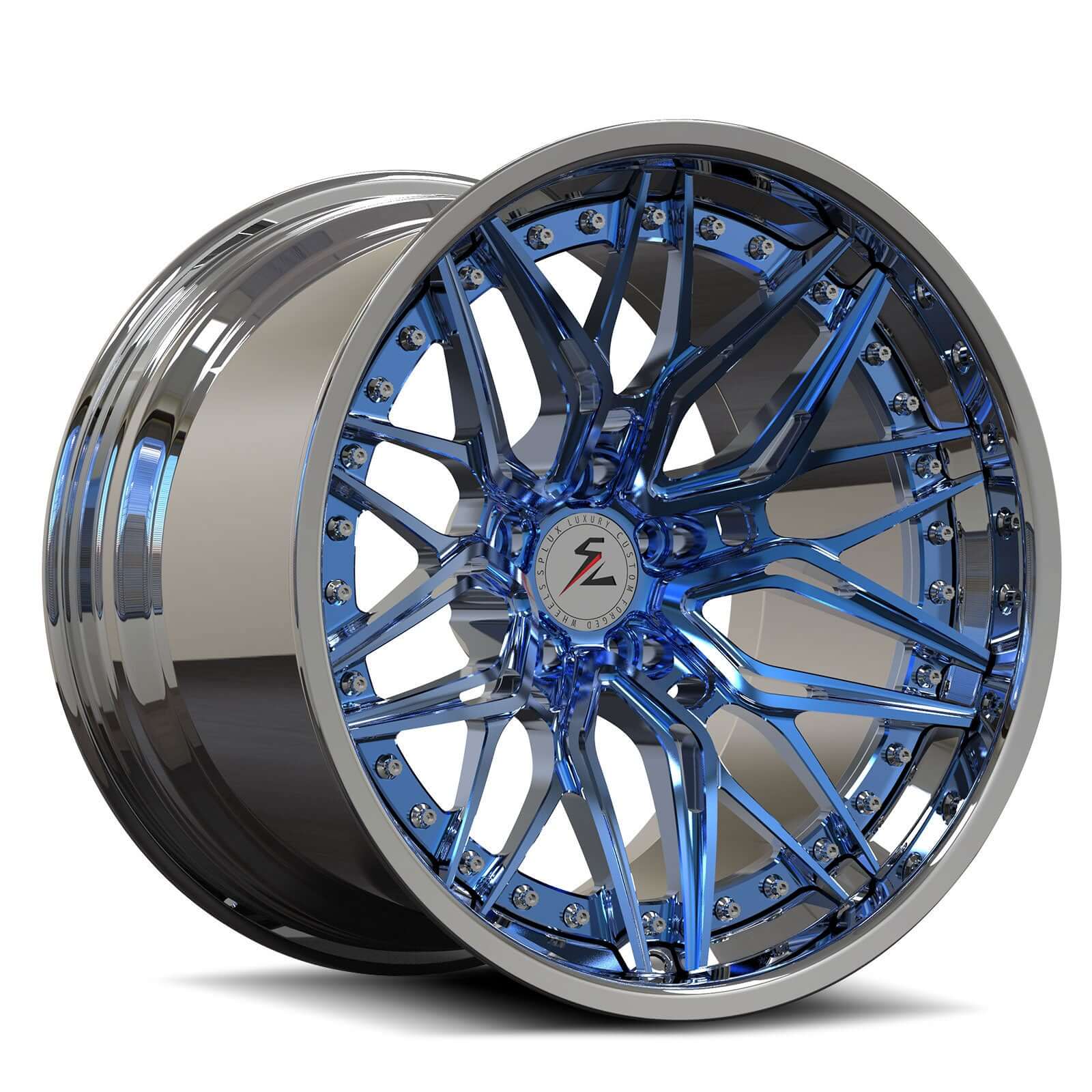 4x4 rims in black and blue for pickup trucks. chrome and blue rims for Jeep, GMC, Chevy C10, and Silverado.