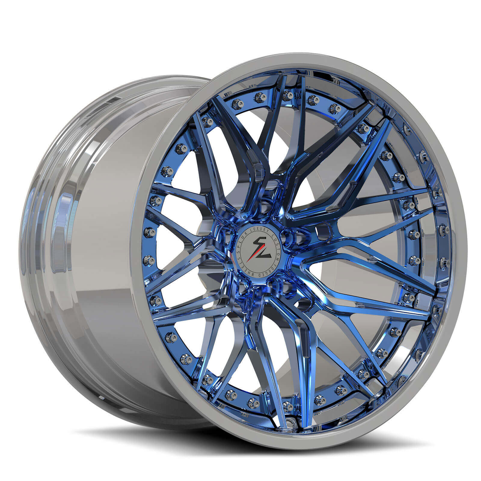 SC-02 polished aluminum blue forged 2-piece wheels for 2008 Cayman - custom