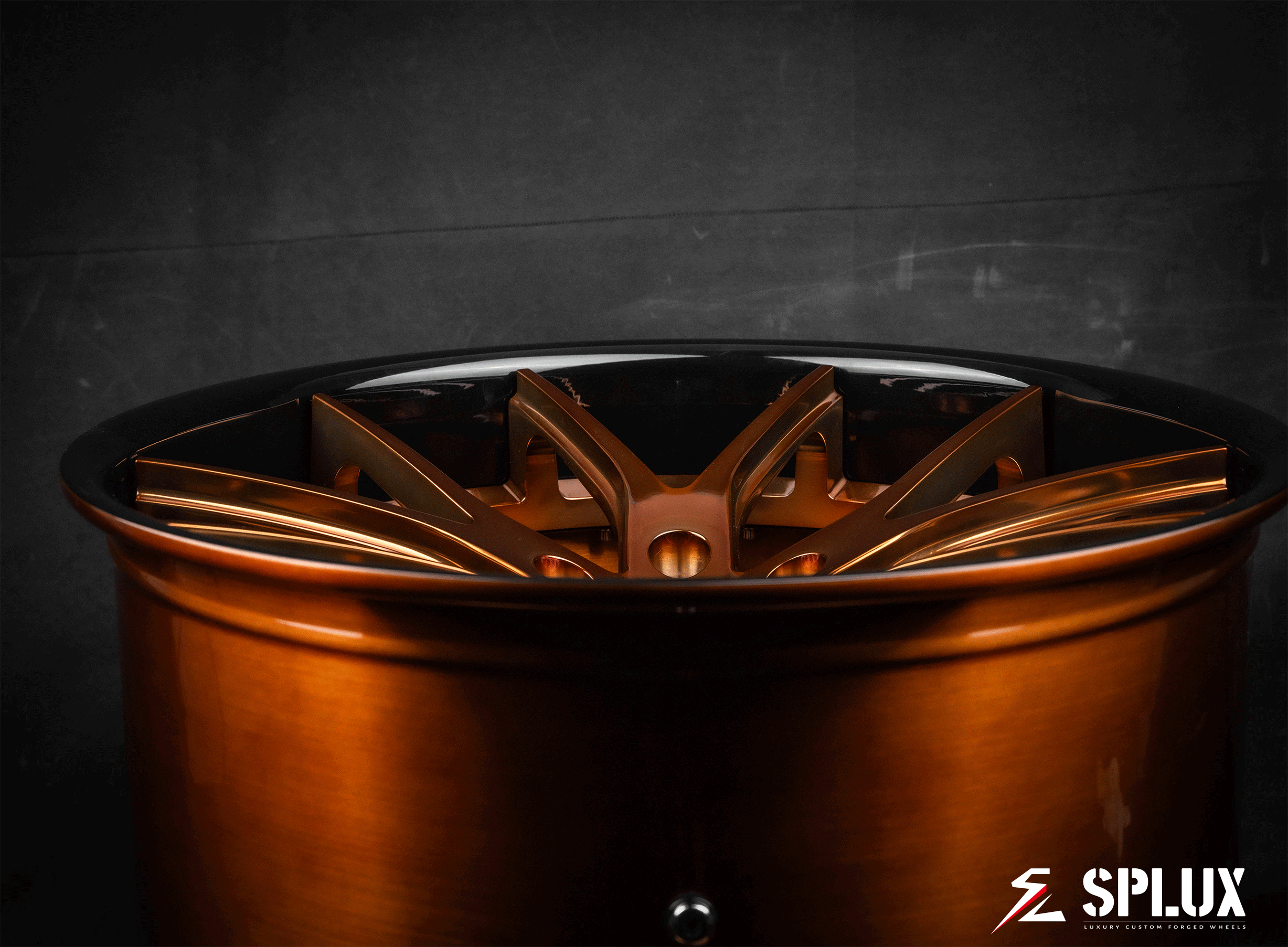 Detailed view of 21 inch brushed wheels for 2024 Corvette C8 Z06 HTC, featuring a super concave profile and transparent copper accents.