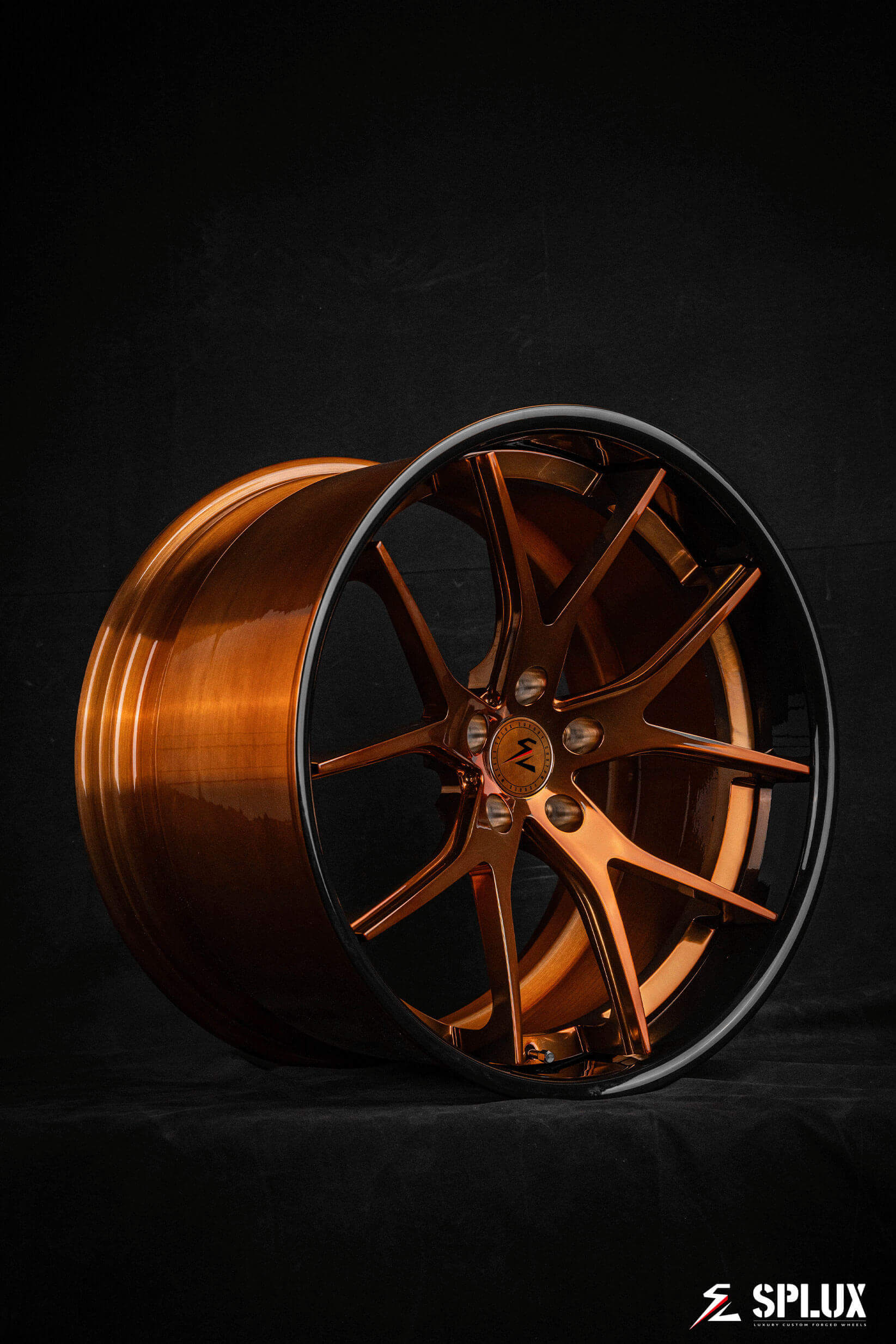 21 x 13 brushed wheels with a hot transparent copper finish for 2024 Corvette C8 Z06 HTC, emphasizing the super concave design.