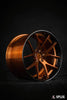 21 x 13 brushed wheels with a hot transparent copper finish for 2024 Corvette C8 Z06 HTC, emphasizing the super concave design.