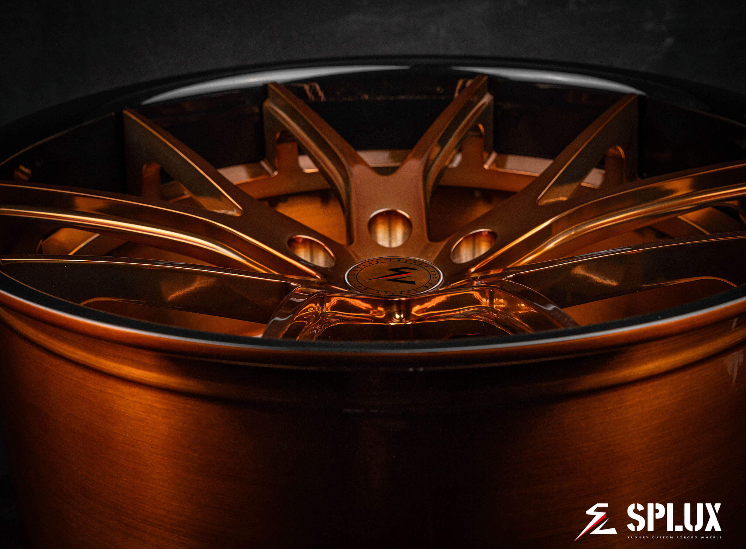 Close-up of 20 inch super concave wheels in piano black for 2024 Corvette C8 Z06 HTC, showcasing custom center cap details.