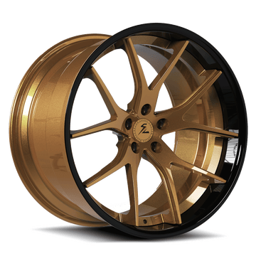 Splux SC-04 piano black and red bronze forged 2-piece super concave wheels for Corvette C8 Z51 Stingray — face view.