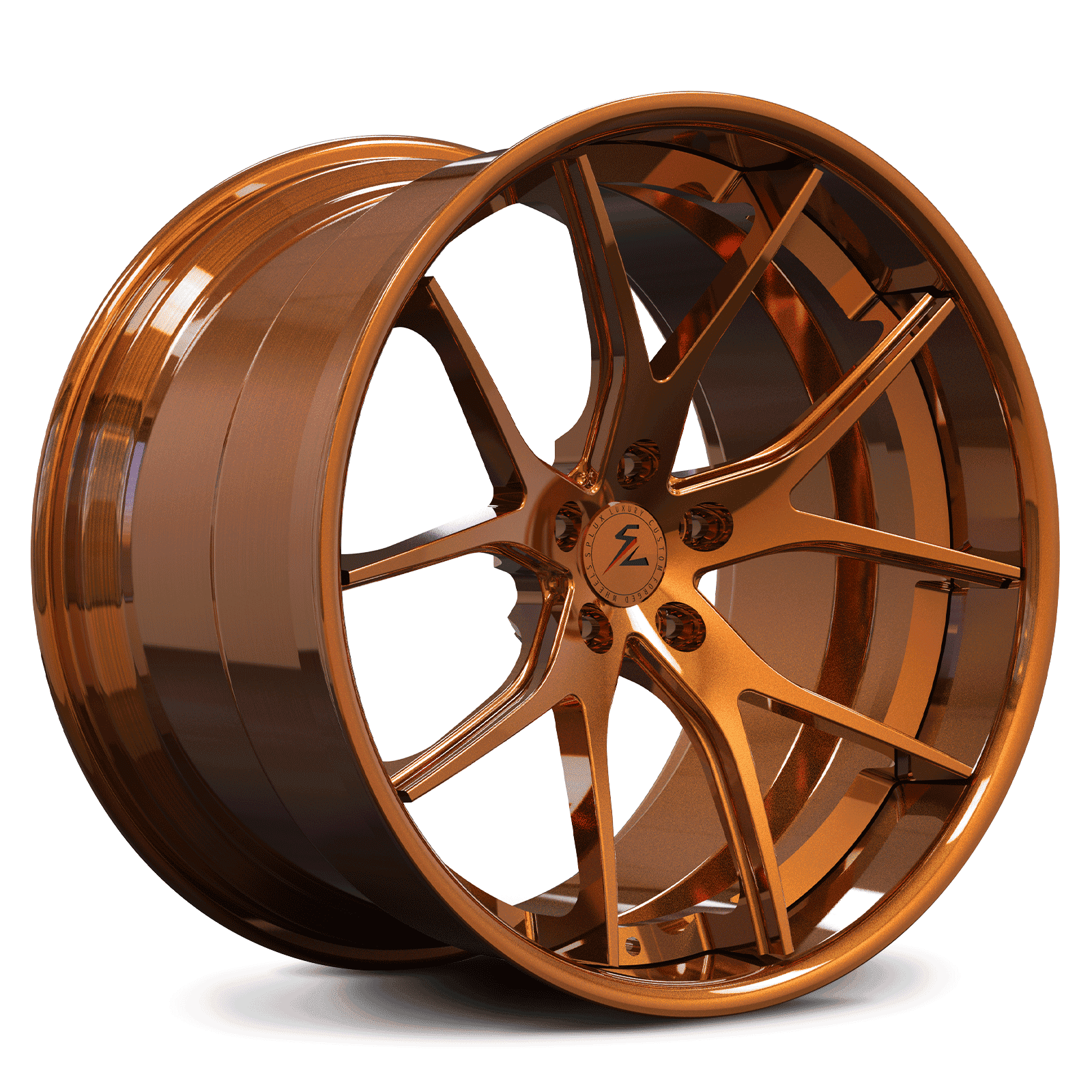 Bronze wheels and rims with a concave design and deep lip. Perfect fully forged aftermarket wheels for upgrading any vehicle.