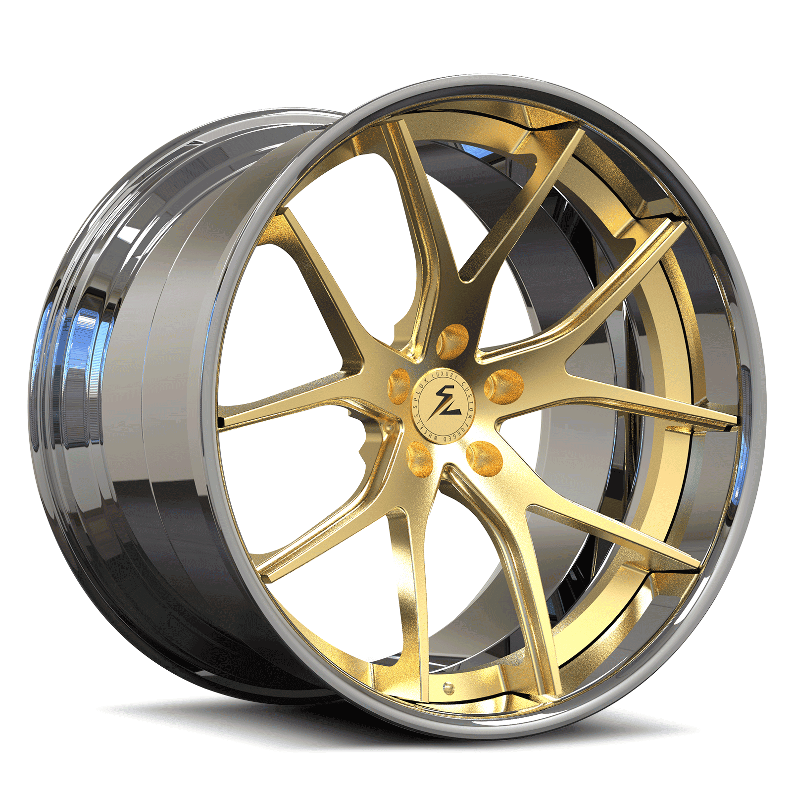 Subaru gold rims with a concave and deep dish design. Custom options also available for Porsche 911 and Audi TT RS.