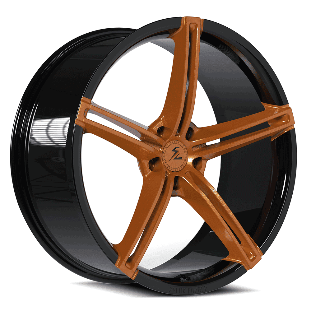20x10 5-spoke bronze rims, 5x114.3 for Mercedes, featuring a custom forged design with superior lightweight performance.