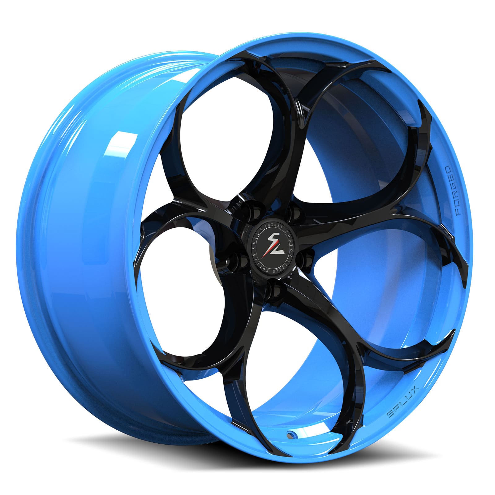 Black and blue 19-inch 5-lug rims for sale. Custom color—Rapid Blue for Corvette C7,c6 z06.Super concave forged 2-piece rims