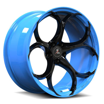 Black and blue 19-inch 5-lug rims for sale. Custom color—Rapid Blue for Corvette C7,c6 z06.Super concave forged 2-piece rims