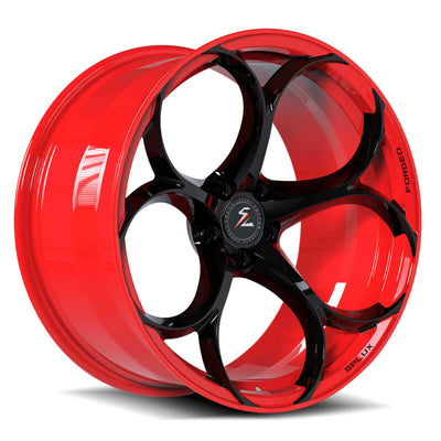 Teledial wheels with a black and red finish, custom SC-07M deep concave wheels. Free shipping and fitment guarantee included.