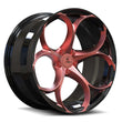 Bullet hole rims with a brushed rose gold and black finish, deep concave version, custom forged monoblock rims for Porsche.