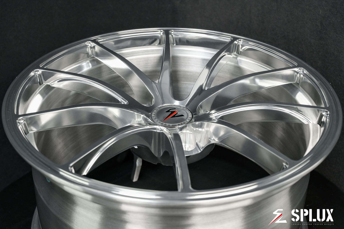 C7 concave wheels by Splux SC-08M. Custom forged monoblock aftermarket rims in C7 OEM size with a polished aluminum finish.