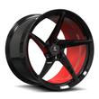 Splux SC-09M black and red forged monoblock super concave 5-spoke wheels for Dodge Challenger RT Scat Pack Widebody — fitment angle.